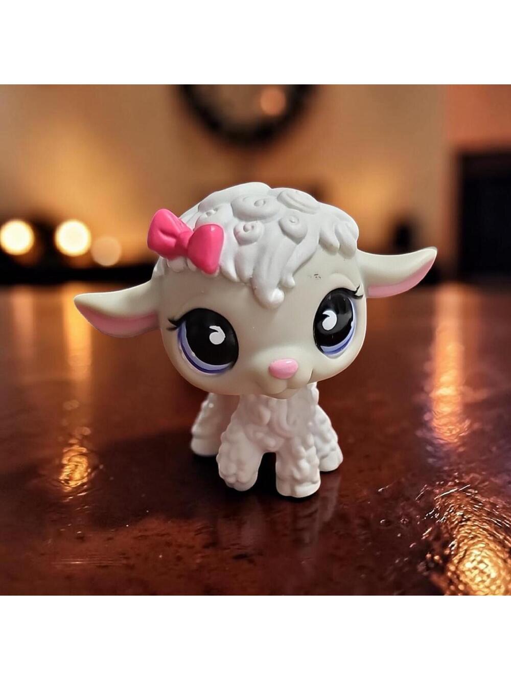 Littlest Pet Shop LPS Lamb Sheep Figure White Pink Bow – Read Description